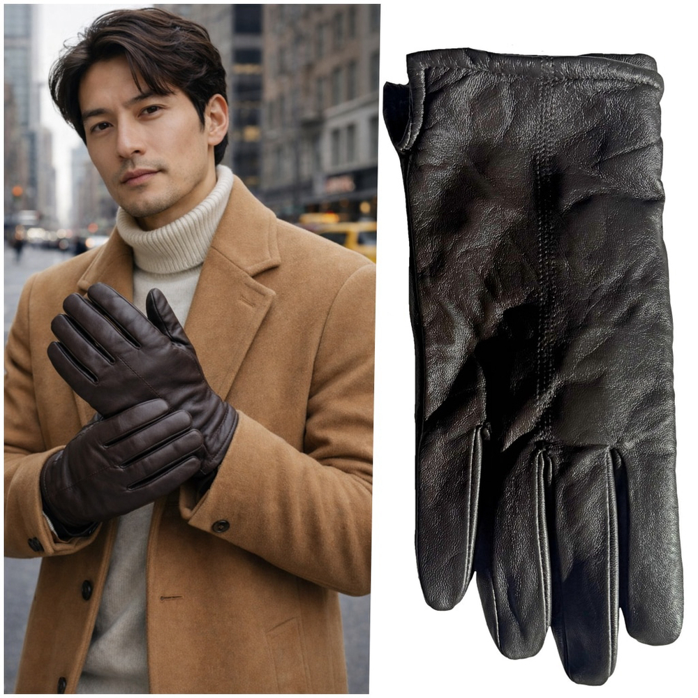 Nordstrom Men's Brown Leather Gloves with Fleece Lining, Size Medium NWT